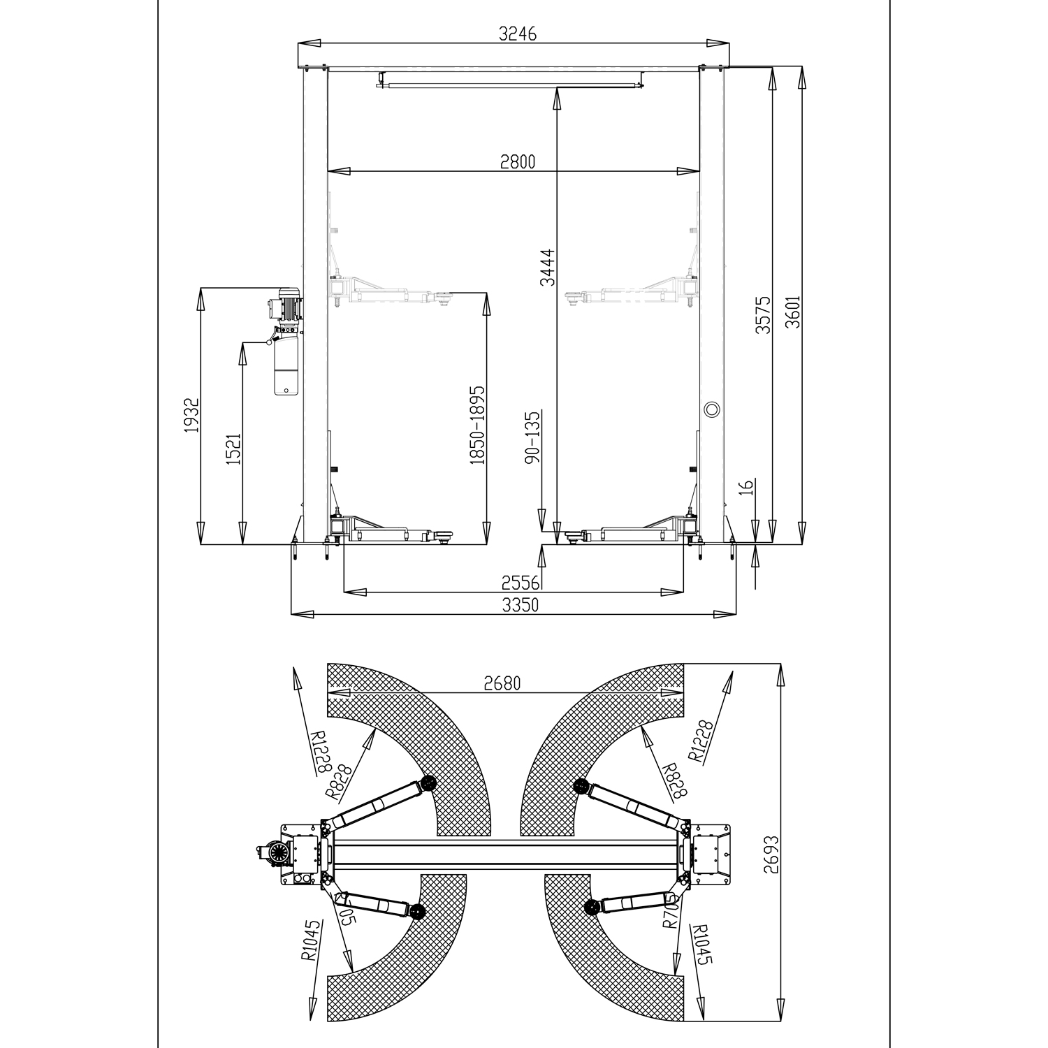 Автоподъемник двухстоечный ROSSVIK V2-4L г/п 4.0т, 220В, электрогидравлический с верхней синхронизац - вид 1 миниатюра