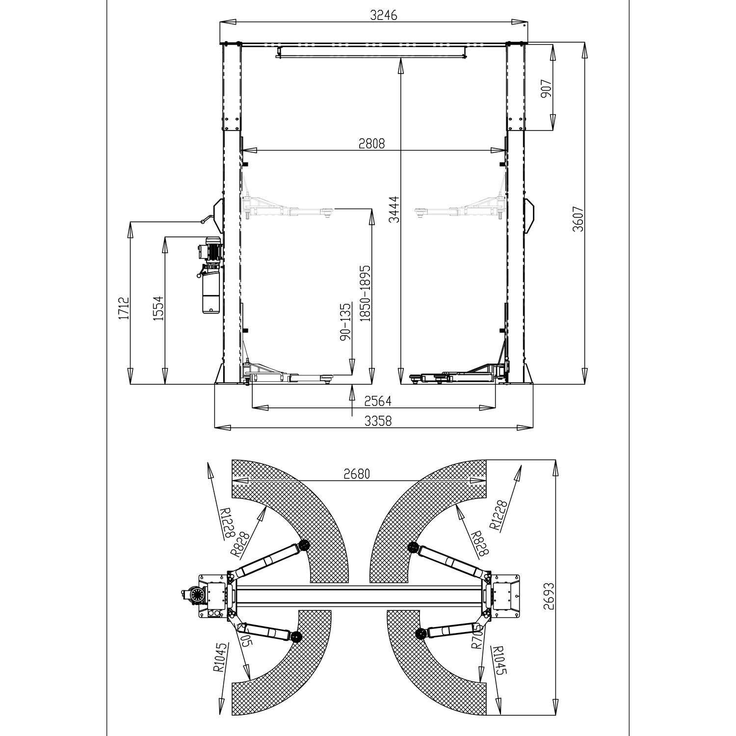 Автоподъемник двухстоечный ROSSVIK V2-4LH г/п 4.0т, 380В, с верхней синхронизацией. Синий - вид 1 миниатюра