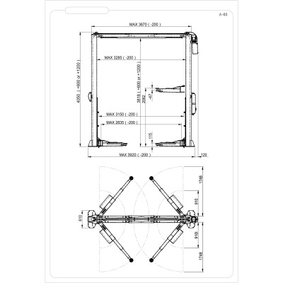 Автоподъемник двухстоечный ROSSVIK PRO V2-4.5L г/п 4.5т, 380В - вид 8 миниатюра